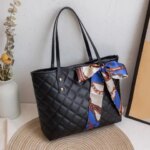 Simple Large Capacity Embroidery Bag with Scarf PU Shoulder Bags Tote Bag Bucket Bag For Women (New)