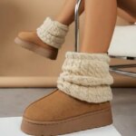 Winter Cute Warm Thick-Sole Comfortable Womens Boots Plush Lining Short Tube Slim Skid-Proof Knitted Sock Snow Boots (New)