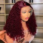 Jerry Curly 99J Red Burgundy Color Short Bob Blunt Cut 13X4 Lace Front Synthetic Wig For Women Preplucked With Baby Hair Glueles (New)