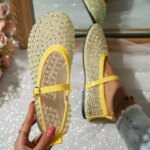 Womens Fashion Sparkling Rhinestone Mesh Mary Jane Ballet Flat Breathable Crystal Fishnet Flat Shoes Buckle Strap Ladies Comfort (New)