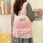 Plush Strawberry Classic Solid Color Sweet Backpacks for Women 2026 Hot Sale Interior Zipper Pocket Large Capacity School Bags (New)