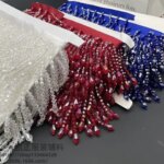 0.5m Red Blue Pink Fringed Trim Crystal Tassle Beaded Lace Ribbon Sewing Dance Clothing Edge Curtain Headwear Pendant Tassels (New)