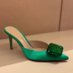Satin Pointed Toe Crystal Outdoor Summer Women Slippers Stiletto High Heels Pull On Large Size Closed Toe Fashion Lady Shoes (New)
