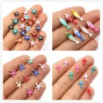 20pcs Random Mix Cute Stainless Steel Enamel Charms Pendant Fish Starfish Flower Evil Eyes DIY Jewelry Making Accessories (New)