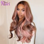 More Highlights Color 13x4 13x6 Lace Frontal Body Wave Wig Pink Brown Human Hair Wigs Pre Plucked Brazilian Remy Hair for Women (New)
