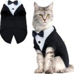 Cat Tuxedo Wedding Suit Formal Pet Bow Tie Outfit Soft Cotton Kitten Birthday Party Costume With Decorative Chain XS-2XL (New)