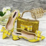 Yellow Women Shoes And Bag Set African Ladies Sandals High Heels Pumps Match With Handbag Clutch Escarpins Femmes Sandales CR373 (New)