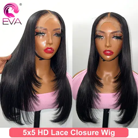 S4b8d51329a2d4a1385f543cf79c62953g_480x480q75 5x5/6x6/7x7 Real HD Lace Closure Wigs SKinlike HD Lace Melt Skins Layered Cut Straight Human Hair Wigs Pre Plucked Bye Bye Knots (New) - Image 1