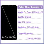 652 Original LCD Oppo A16 A16s Display CPH2269 CPH2271 Touch Screen Digitizer Assembly Replacement (New)