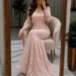 Customized Elegant Square Neck Lace Mermaid Formal Evening Gowns Formal Party Dresses Wedding Classic Elegant (New)