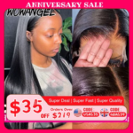 Wow Angel 34in 13x6 HD Lace Frontal Wigs Jet Black Straight Human Hair Wigs Melt Skins Pre Plucked Brazilian Hair For Women (New)