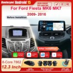 12.3 Inch For Ford Fiesta MK6 MK7 2009 - 2016 LHD RHD Wireless Carplay Auto Android 15 Car Radio Multimedia Split Screen GPS 4G (New)