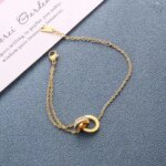 Classic Stainless Steel Dazzling Zircon Bracelet Women Girls Roman Number Double Ring Design Fashion Charm Party Jewelry Gifts (New)