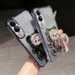 4 Corner Shockproof Phone Case with Cute Bear St Crystal Chain Lanyard Glitter Vivo V70 V 70 FE 70FE 7F V70Fe Back Cover (New)