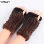 Women Gloves Real Knitted Mink Fur Fingerless Gloves Winter Mittens Strong Elasticity Real Fur Mittens For Ladies Cold Weather (New)