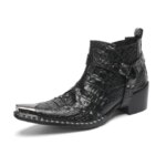 High Top 5cm Boots Genuine Cow Leather Fashion Mens Quality Height Ankle Increased Shoes Men Winter Zip Pointed Toe Boots (New)