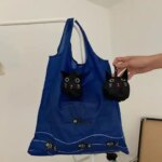 Reusable Frog Foldable Shopping Bag Cartoon Cat Foldable Eco Bag Shoulder Pouch Eco-Friendly Shopping Storage Bag Women (New)