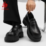 STRONGSHEN Loafers Men Leather Shoes Thick-soled British Style Black Formal Business Shoes Fashion Luxury Slip-On Casual Shoes (New)