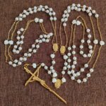 8mm beige color glass Imitation pearl bead wedding rosary Guadalupe center big gold cross (New)