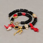 GG 21 Natural Black Tourmaline Cylinder Red Coral Branch Black Biwa Pearl Necklace Pendant Party Gifts For Lady (New)