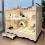 Panoramic View Rabbit Villa Large Drawer Style Cage for Dutch Guinea Pigs Easy Clean Home Habitat Spacious Rodent Enclosure (New)