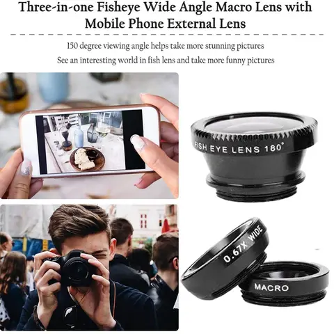 S5904e194aba6498eafbc0f2bcb719555g_480x480q75 3 in 1 Fisheye Wide Angle Micro Camera Lens 067X Fish Eye Zoom Lens With Phone Clip iPhone Samsung Xiaomi VIVO Redmi Realme (New) - Image 1