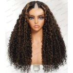 Thick Density Highlight Curly Brown Remy Human Hair Glueless 1x4 Middle V Part Wigs for Black Women Natural Easy Wear U Part Wig (New)