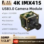 8MP IMX415 USB Camera Module 80degree No Distortion FF 60fps 4K UVC Video Webcam Board Industrial Lightburn Camera Module Bangladesh (New)