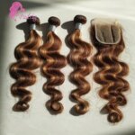 Highlight P427 Human Hair Bundles With 4x4 Body Wave Lace Closure Brazilian Remy Hair 100g/PC Bundle Double Weft Hair Extensions (New)