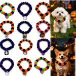 12pcs Cute Halloween Dog Hair Ball Necklace Collar Pumpkin Ghost Style Puppy Dog Cat Bowties Neckties Dog Grooming Accessories (New)