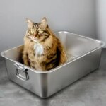 Low Entry Cat Litter Box Durable Stainless Steel Cat Litter Box with Low Entry Design Spacious Metal Pan for Pet (New)