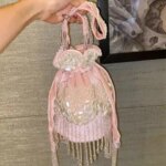 Elegant Crystal Pearl Silk Banquet Bag uxury Party Evening Bag Handmade Velvet Touch Fashion Wedding Party Banquet Bag (New)