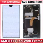 For Samsung Galaxy S22 Ultra 5G S908 LCD Display Touch Screen Digitizer With Frame For S22Ultra S908B AMOLED LCD Screen Assembly (New)