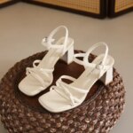 Silver Beautiful High Heels 2025 Summer New Womens Open-toe Block Heel Sandals (New)