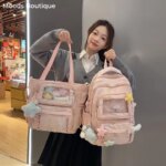 Cosplay Y2K Ita Fashion Backpack And Shoulder Bags For Girls 2025 Latest Nylon Fabric Big Capacity Student Rucksack With Pendant (New)