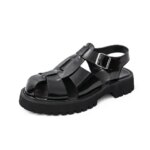 4.5Cm Thick Sole Heightening Sandals Mens Glossy Cowhide Buckle Business Casual British Genuine Leather Summer Sandals for Men (New)