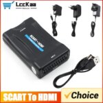 SCART To HDMI-compatible 1080P Video Audio Upscale Converter Adapter with USB Cable for Sky Box STB Plug and Play DC Cable (New)