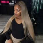 Ombre Ash Blonde With Root Lace Frontal Wig Human Hair Pre plucked Straight Human Hair 13x4 Lace Front Colored Wig For Women (New)