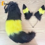 Cosplay Anime Umbreon Headband Tail Animal Fox Fursuit Plush Ears Headwear Beast Tail Set Halloween Carnival Party Dress Up Prop (New)