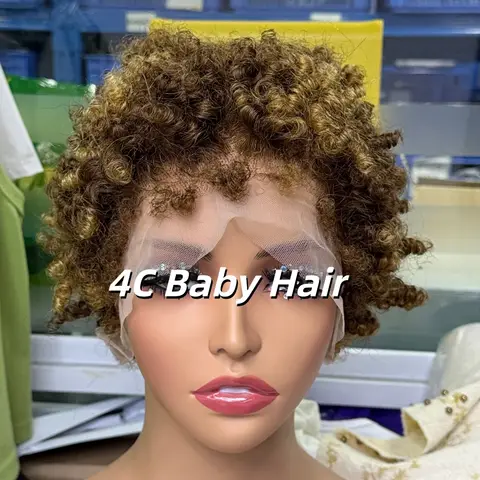 S652108c703534aaba69a4be801164ef3m_480x480q75 4C Hairline Glueless Human Hair Wig Drawstring Afro Loose Curly Short Bob Wig Transparent 13x4 Lace Frontal Wig for Afro Women (New) - Image 1