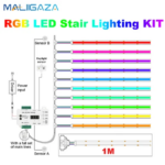MALIIGAZA Motion Sensor RGB Stair Light Daylight Sensor Stairs Lighting 1-25 Steps Staircase RGB COB LED Strip Kit For Stairway (New)