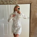 Boho High Neck Lace Long Sleeve Wedding Dress for Women Sheath Short Mini Wedding Bridal Gown Vestidos De Novia (New)