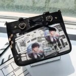 Transparent Ribbon Bow Black Ita Bag Women Harajuku Aesthetic Large Capacity Shoulder Bags Lady Versatile Satin Handbag Bolso (New)