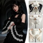 Lolita Bell Flare Sleeve Lace Ruffle Detachable Arm Sleeves Women False Sleee Cuffs Wedding Victorian Lady Costume Accessory (New)