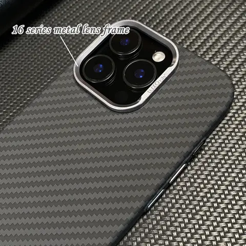S683ea64622f24332a227b99e8155901bA_480x480q75 Alloy Lens 3D Relief Magsafe Phone Case iphone 16 15 pro max 16e 14 13 Carbon Fiber Texture Wireless Charging Hard PC Cover (New) - Image 1