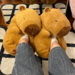 Novelty capybara slippers unisex animal slides shoes womens cute fuzzy home slippers woman winter warm room floor shoes couple (New)