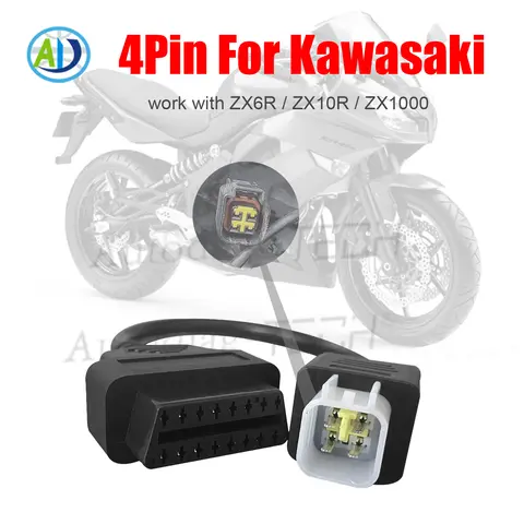 S684ecd2c84124f0eaa62f34b221b9d88b_480x480q75 Motorcycle OBD Adapter For Kawasaki ZX6R ZX10R ZX1000 4Pin to 16Pin Professional OBD2 Diagnostic Connector Cable for CAN K-Line (New) - Image 1