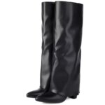 Womens Knee High Boots 2025 Winter Shoes Turned-over Edge Black White Pink Heels Long Boot Ladies Footwear Shoes Large Size 44 (New)