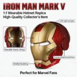 Iron Man MK5 Helmet Jarvis Voice Control LED Light Electric Open Close 1:1 Wearable Cosplay Mask Halloween Party Gift (New)