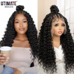 13x6 Lace Frontal Synthetic Braided Wigs with Curls Bun Box Braids Wig Lightweight Handmade Braiding Wigs for Black Women (New)
